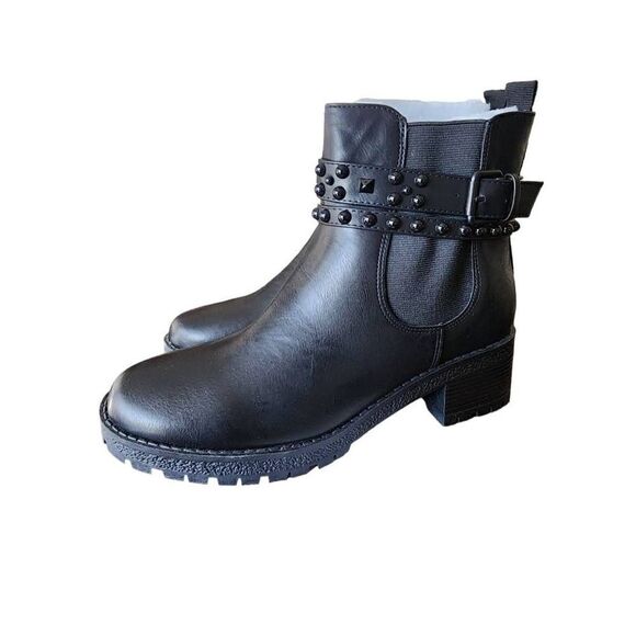 GC Shoes Shoes - GC Shoes Noe Black Ankle Boots Booties Womens Stud Buckle Emo Block Lug Zip 9